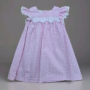 Bonnie‎ Jean girls Seercucker Dress Size 2T Pink White Check Summer Beach Fancy
